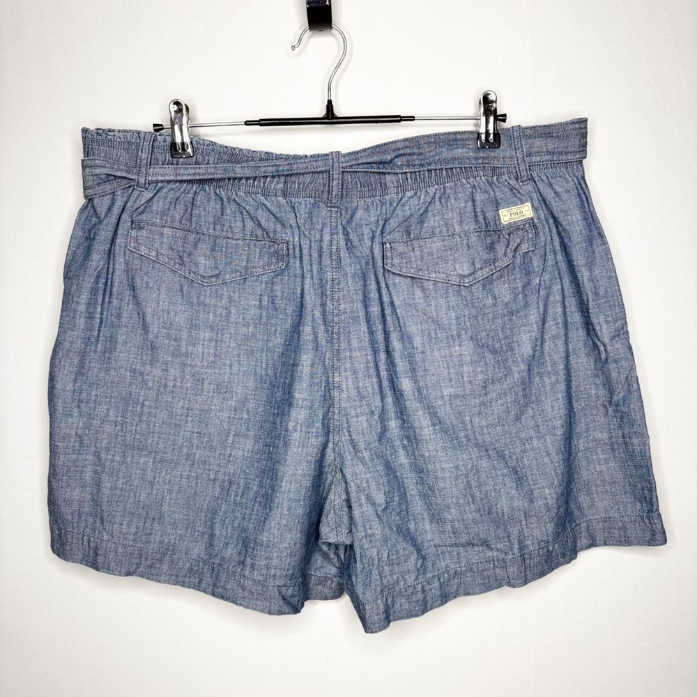 Polo Ralph Lauren Blue Chambray Pull On Shorts XXL Elastic Waist Tie Belt Womens - Picture 7 of 11